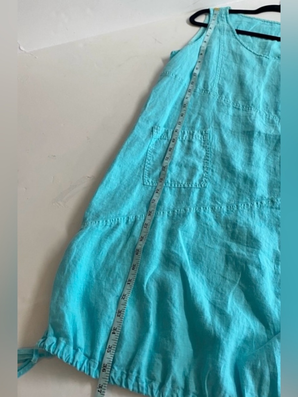 Vtg.Match Point 100% Linen Lagonlook Turquoise Blue Sleeveless Shift Dress.M - Picture 9 of 9